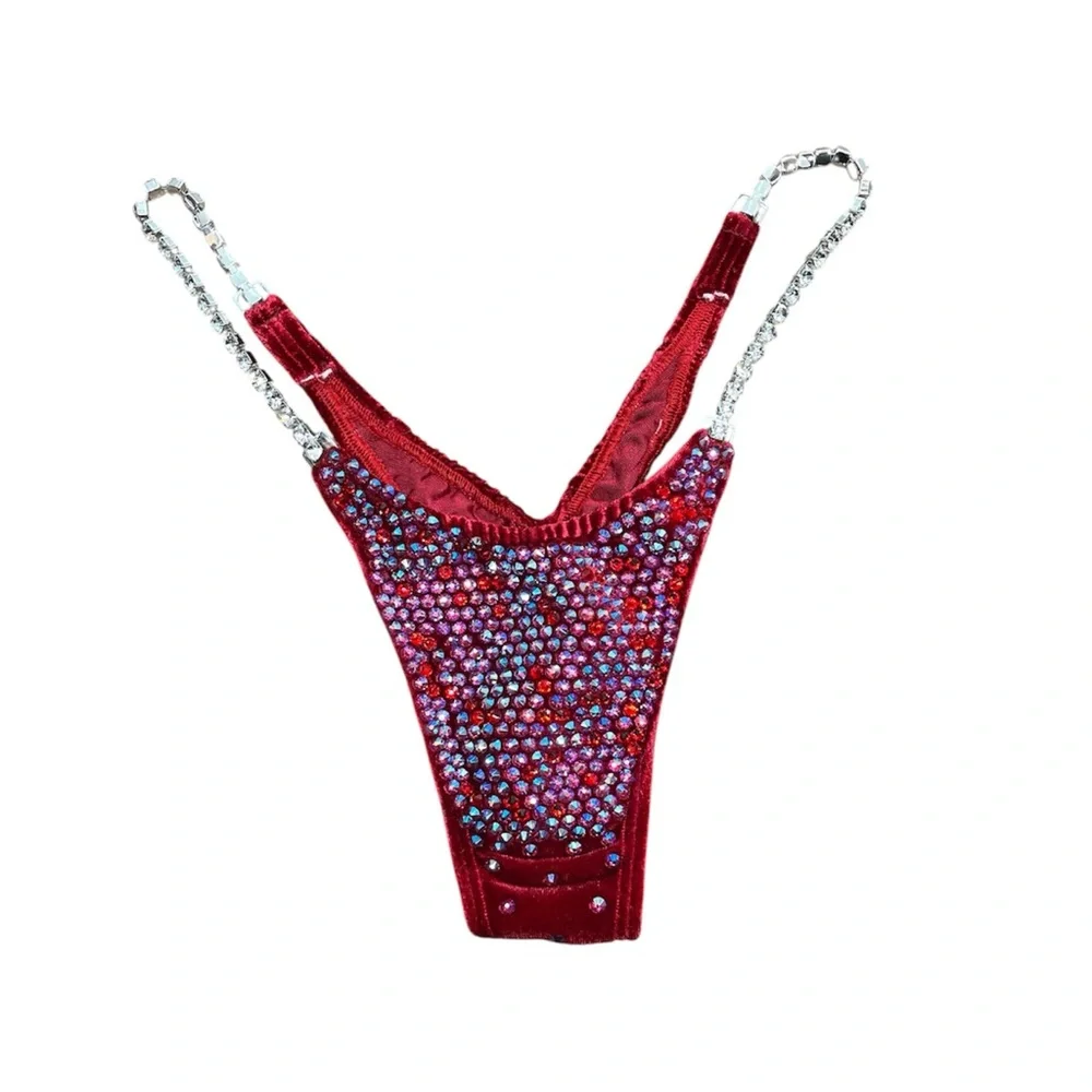 Angel Competition Diamond Pro Multicolor Velvet Red Bikini Set NPC/IFBB - Picture 4 of 7